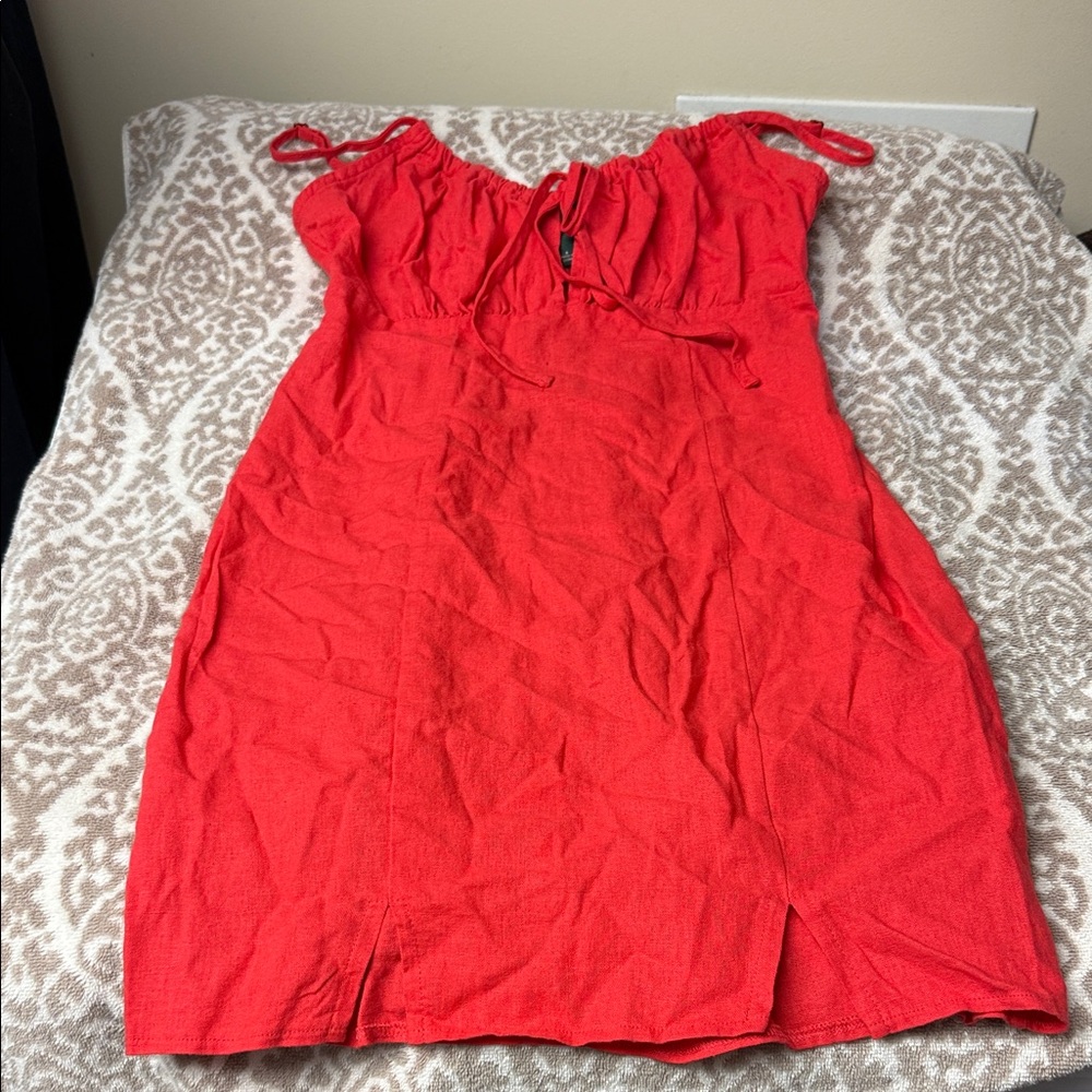 Wild Fable Red Linen Blend Dress - Red - Small